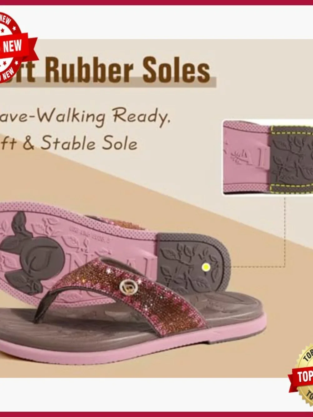 Women's Rhinestone Studded Flip Flops Sandals Size 6-12 Rubber Sole Beach Pool